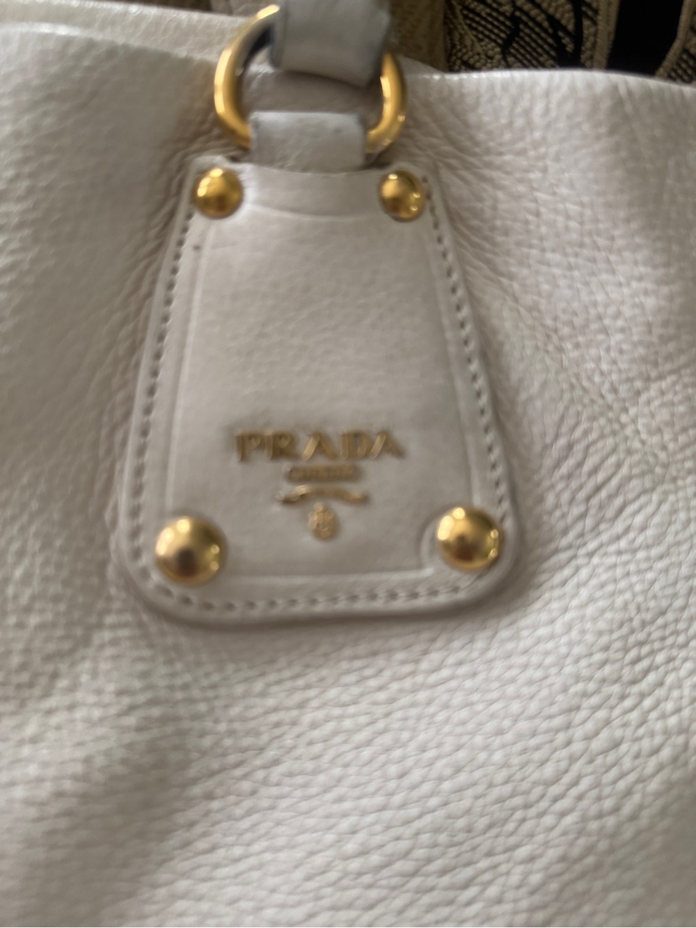 Prada White Leather Tote with Gold-Tone Accents - Picture 3 of 11